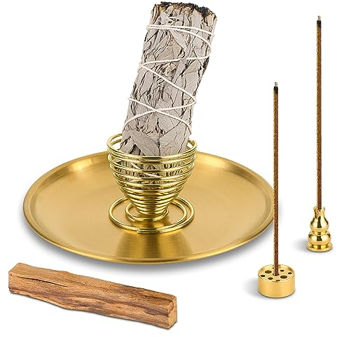 Porta Palo Santo, 5 in 1 bruciatore di incenso, con raccogli ceneri in alluminio da 14 cm,porta incenso a bobina di cono, decorazione ideale per la casa