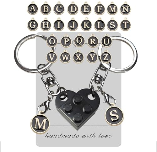 Smilelife Personalized Brick Matching Heart Keychains - Gifts for Mom, Dad, Couple, Boyfriend, Girlfriend, Lovers (Black)