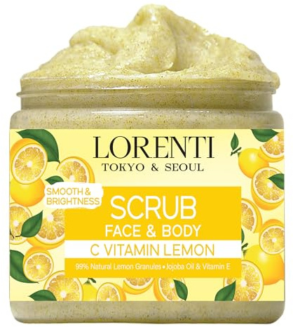 Lorenti Gommage au citron 500 ml pour le visage et le corps | Raffermissant et radiant soutient la production de collagène anti-âge et anti-rides