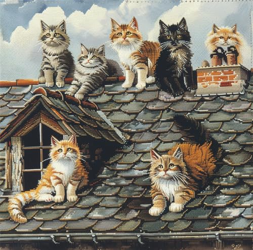 kitphoenix Diy Knüpfhaken-Set Knüpfkissen Zum Selber Knüpfen,Katze Stehtset Latch Hook Kissen Kit Knüpfteppich Knüpfpackung, Sofakissenbezug Handgemachte Geschenke, 43 × 43 Cm