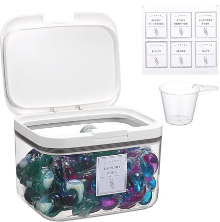 TOLIDA Clear Laundry Pods Container with White Push Up Lid - Automatic Pop-Up Washing Pods Holder, Large Capacity Storage Organizer for Bath Bombs, Scent Booster, Kitchen Food Storage Container