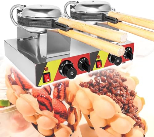 Eastnmythet Máquina para Hacer gofres con Burbujas de Huevo Comercial, máquina para Hacer gofres con Helado con rotación de 180 °, gofreras con Mango de Madera y planchas para restaurantes,220V
