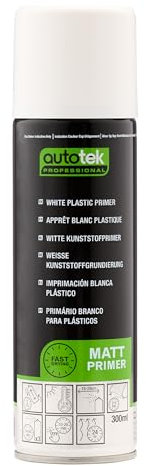 AutoTek Professional Expertly Formulated Acrylic Based Primer Spray Paint, White Plastic Primer, 300 ml