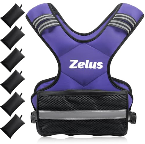 ZELUS Weighted Vest for Men and Women, Adjustable Body Weight Vest Exercise Set for Workouts, 5-9 kg Vest with 6 Ironsand Weights for Cardio Strength Training Walking Jogging, Purple