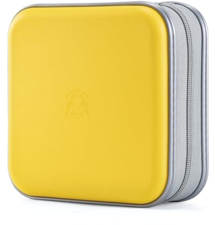 alavisxf xx CD Case, 48 Capacity Hard Plastic Portable Travel DVD Case Protective Zipper CD Case Holder Car Storage Wallet Bag (Yellow, 48 Capacity)