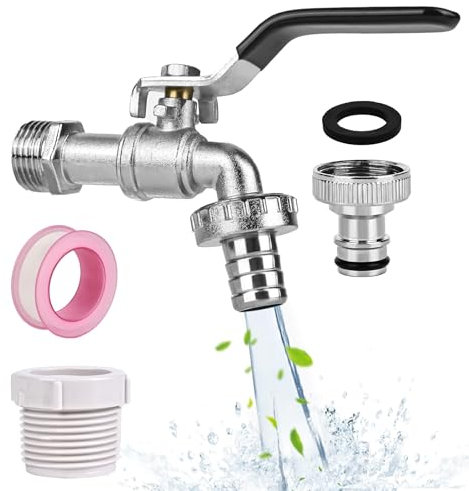 Garten Wasserhahn 1/2 Zoll Aus Messing Rost-Und Frostsicher Mit 2 * Gratis Schlauchanschlüsse,1x Rollendichtband,Absperrhahn Tropffrei, Auslaufhahn Regentonne Außenwasserhahn Auslaufventil
