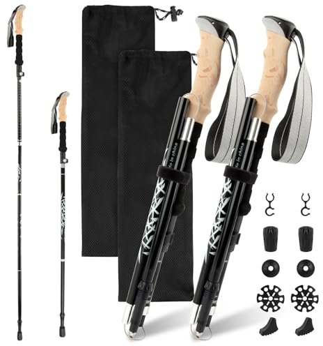 Wanderstöcke Trekkingstöcke Walking Stöcke, Aluminium Wanderstöcke Walking Stöcke Nordic Walking Stöcke - 110-130 cm Klappbar & Ultra-leicht- Damen & Herren Trekkingstöcke mit Gummipuffer