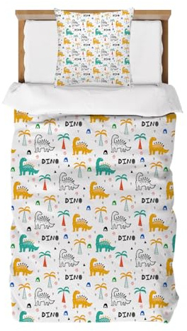 DJDEA Dinosaure, copripiumino 140 x 200 cm, copripiumino per bambini in microfibra per 1 persona, set da letto con cerniera per bambini con federa 65 x 65 cm