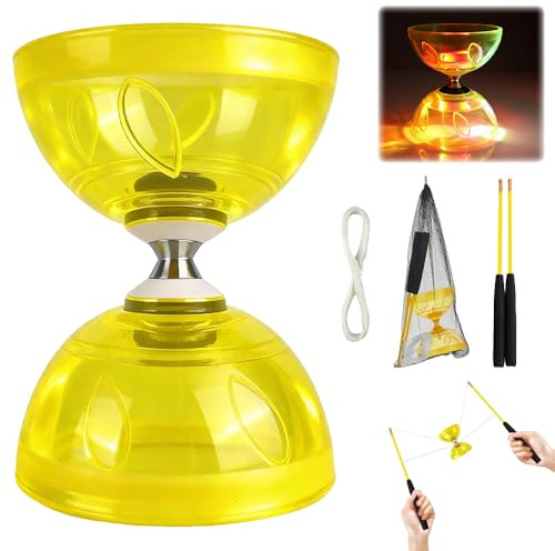 SGZIOO LED Diabolo con Triple Rodamiento, Cuerda de Repuesto de 10 m, Vara y Bolsa, Diábolo Luminoso, Yoyo para Adultos, Principiantes y Profesionales