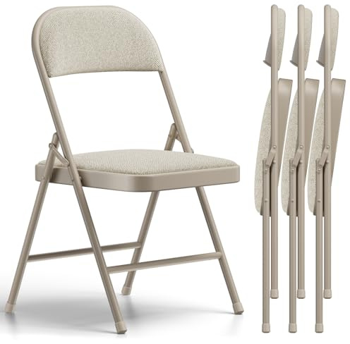 MAKE CHANGES 4 Pack Folding Chairs, Fabric Padded Folding Dining Chairs with Cushion Seat & Back, Indoor Outdoor Folding Chair Set for Home Office, Parties, Events, Wedding, Extra Guest Seating