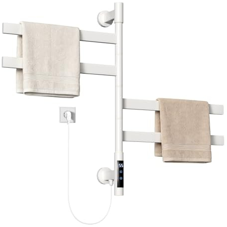 Hoapin Toallero Eléctrico de Baño, Toallero Giratorio a 180°, Radiador de Toallas Eléctrico 70x48cm, 4 Barras Temperatura Ajustable Bajo Consumo 75W IPX4
