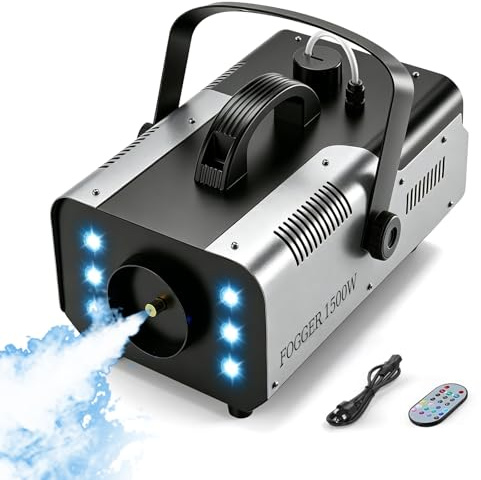 Macchina del fumo 1500W con 6 LED RGB e telecomando wireless, macchina nebbia con effetti luminosi per DJ, feste, Halloween, matrimonio, Natale e palco