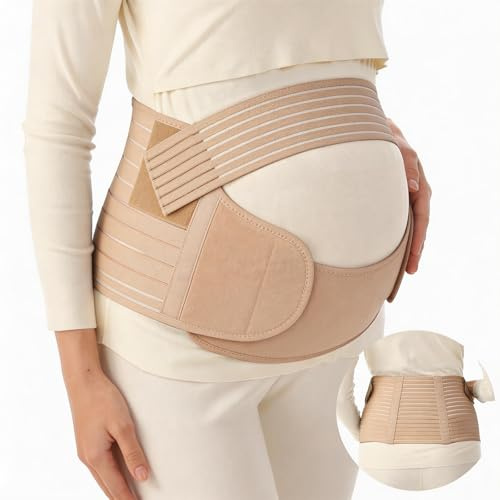 MomTend Pregnancy Support Belt Adjustable No-Slip Maternity & Postpartum Belly Band - Relieve Back, Pelvic, Hip Pain, SPD & PGP, Pregnancy Must Have for Birth Preparation, Labour & Recovery XL Beige