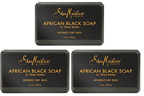 Shea moisture Organic African Black Soap Bar with Shea Butter, 8oz (3 Pack)