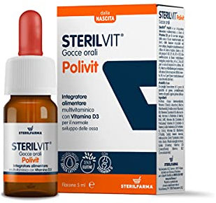 Sterilvit Polivit Multivitaminico Completo, Vitamine gruppo B, D, A, C, Niacina(PP), Biotina(H), Acido folico. Formula Microemulsionata Sicuro dalla Nascita CONSIGLIATO DAL MEDICO PEDIATRA Flacone 5ML