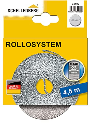 Schellenberg 34402 Cintino per tapparelle avvolgibili 23 mm x 4,5 m - sistema Maxi, cinghia tapparella Grigio Belt for Roller 4.5 System, Shutter Strap Grey