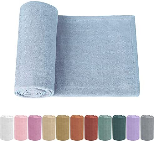 Knirose Pucktuch Baby Musselin Babydecke Swaddle 120x120cm Puckdecke Mulltücher, Bambus Baumwolle Baby Pucktücher Decke für Neugeborene Junge und Mädchen (Hellblau)