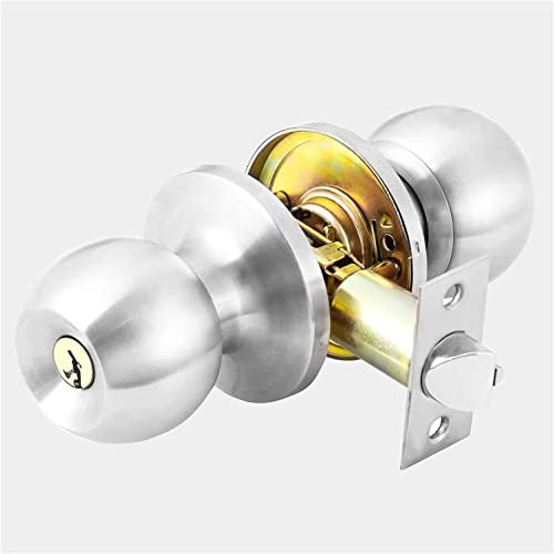 AMOTOFO Door Knobs with Lock Round Style Knob, Perfect for Rooms requiring Extra Security at The Home, Office, or Workplace, 1 Pack, Stainless Steel Silver