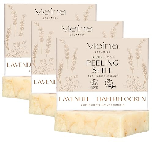 Meina Naturkosmetik - Bio Peeling Seife mit Lavendel, Naturseife ohne Palmöl, Vegan, Nachhaltig, Handgemacht, Wie ein festes Duschgel - 100g