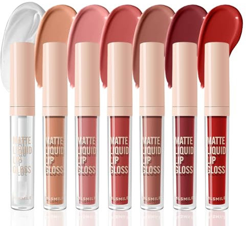 Matte flüssige Lippenfarbe Set mit 6 matten Lip Gloss und 1 Lip Balm Hochpigmentierter Velvety Lip Stain Long-Lasting Nude Waterproof Lip Gloss