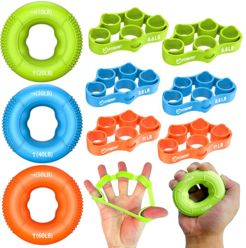 FitBeast Entraîneur de Préhension, Exerciceur de Doigts, Renforceur de l'Avant-bras Kit - 9 Pack, Renforçateur de Poigne des Mains pour Force Ciblée, Soulagement & Récupération (Orange)