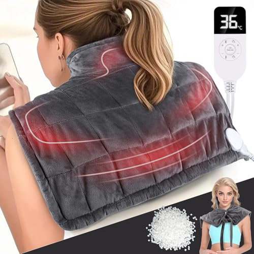 Heizkissen für Rücken Schulter Nacken, Nackenwärmer Schulterwärmer, Heizdecke, Doppelter Schutz Wärmekissen mit Abschaltautomatik, 41 Heizstufen, 19-Timer, Speicherfunktion, Waschbar, 60X50 cm