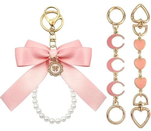 Kits de porte-clés avec nœud de chaîne d'extension de sac, chaîne d'extension Double face, rallonge de sangle de sac à main pour femmes (Pink)