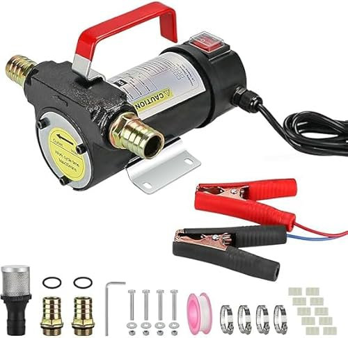 Dieselpumpe 12V 45L/min Heizölpumpe, 175W elektrische Kraftstoffpumpe selbstansaugende Ölabsaugpumpe für Traktoren LKW mit Vorfilter, Messingtüllen, Ersatzlüfterblätter, Dichtungsringe usw