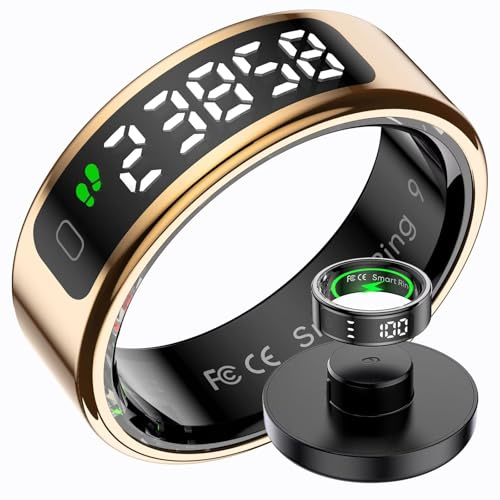 findtime Bague intelligente avec écran pour homme et femme IP68 étanche - Tracker Android iOS - Anneau de fitness intelligent SpO2 - Moniteur de fréquence cardiaque - Podomètre - Sport