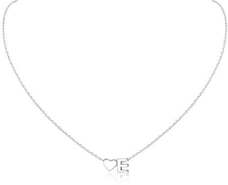 Aosyoisk S925 Silver Heart Initial Necklace Letter Choker Silver Necklaces Jewellery Personalized Birthday Gifts for Women Girls (E)