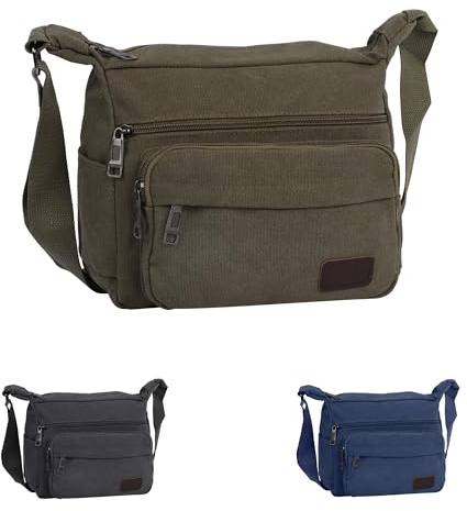 Srvillg Men Shoulder Bag, Army Green Vintage Canvas Messenger Bag, Casual Mens Crossbody Bags with Multiple Pockets and Shoulder Strap for Working Dog Walking Daily Use (Army Green)