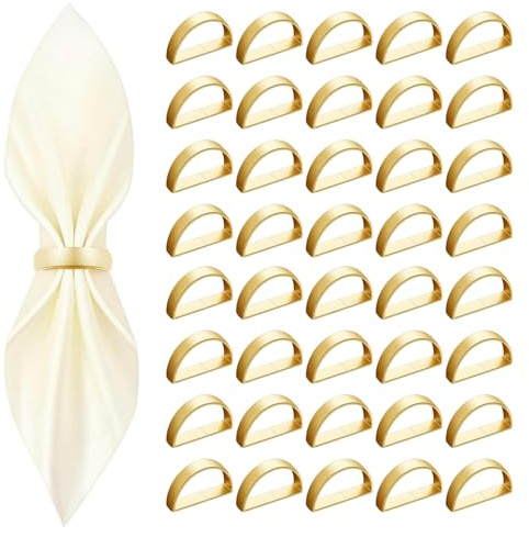 40 Pcs Gold Napkin Rings - Metal Napkin Ring(Semicircle) Stainless Steel Napkin Rings for Table Settings Wedding Christmas Party Dinner Table
