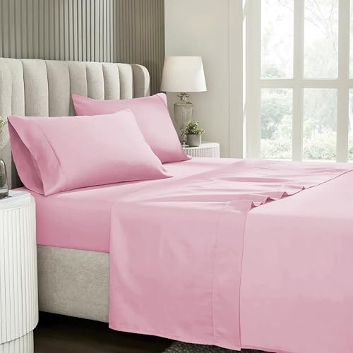 Juego de Sábanas Lisas de Microfibra Cepillada Extra Suave – Resistente a las arrugas y decoloración – Fácil planchado – Bajera Ajustable, Encimera y 1 Funda de Almohada (Rosa Palo, Cama 105 cm)