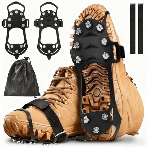 Pinchos para zapatos de invierno, 10 dientes de acero inoxidable, clavos para zapatos, crampones, garras de zapatos, clavos antideslizantes para zapatos, picos de nieve para caminar, correr, escalada