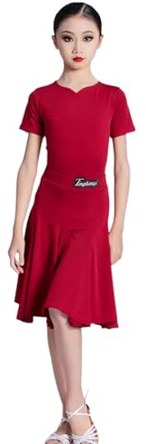 Disfraz de Baile Latino para Niñas Vestido de Competición de Baile Latino para Niñas Vestido de Baile de Salón Dividido de Manga Larga Ropa de Práctica de Baile (A7659)