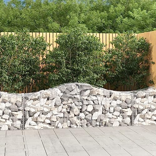 Mokuyary Gabbioni con arco alto, 2 pezzi, 200 x 50 x 60/80 cm, in ferro zincato, cestino in metallo, muro di pietra come recinzione da giardino, griglia per gabbioni come privacy