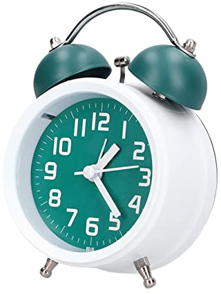 OVAQUIXI Reloj Despertador Retro de Metal con Doble Campana, Verde, 5,1 X 3,3 X 2,2 Pulgadas, Sonido Fuerte, Movimiento Silencioso, Retroiluminación, Funciona con Pilas, para Personas Que Duermen