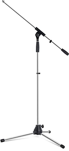 Pronomic Mikrofonständer MS-25C Pro - Dreibeinig mit Gummifüßen - Galgen in Länge und Neigung verstellbar - Robuste Klemmen und Schrauben - Inklusive Kabelklemmen und Reduziergewinde - Chrom