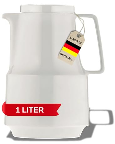 Helios Buffet Isolierkanne Weiß 1L – 6h Heiß - Hält Getränke heiß & kalt – Robuster Kunststoffmantel – Ideal für Kaffee und Tee