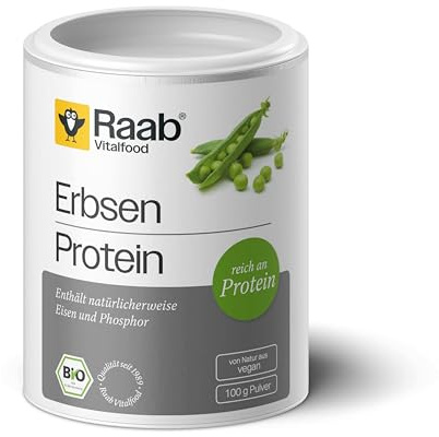 Raab Vitalfood Bio Erbsen Protein Pulver (75 g), reines Proteinpulver, 80% Eiweiß, aus biologischem Anbau, vegan, reich an Eisen