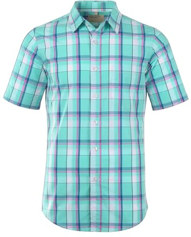 Mens Casual Regular Fit Short Sleeve Button Down Plaid Checked Shirts c-Green L