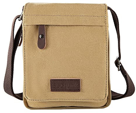 Sechunk Kleine Umhängetasche aus Segeltuch im Vintage-Stil (k_Khaki, Klein)