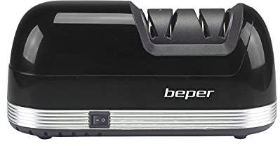 BEPER P102ACP010 Elektrisk knivslipare, 40W, Diamantblad, 2 skärpningssteg, Halkfri bas, Magnetfack för insamling av avfall, Svart