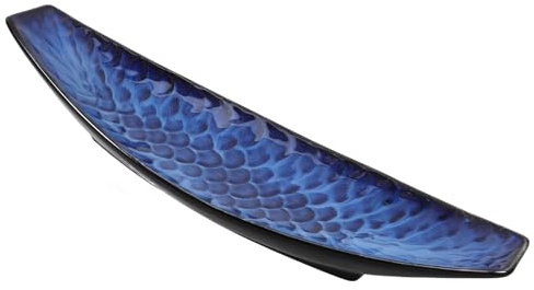 Cabilock Japanese Fish Plate 14.37 Inch Ceramic Sashimi Serving Platter Long Boat Shape Cold Dish Dessert Tray for Home Kitchen and Restaurant Use