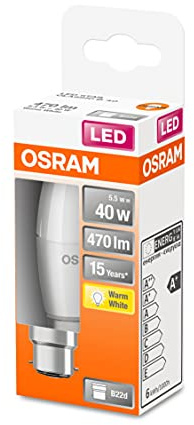 OSRAM LED Star Classic B40, matte LED-Lampe in Kerzenform, B22d Sockel, Warmweiß (2700K), 470 Lumen, Ersatz für herkömmliche 40W-Glühbirnen, 1er-Pack