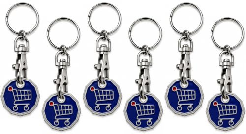 Craft 4 You Pack of 6 x Shopping Trolley Token UK Keyring £1 Coin Shape Pound Tokens Key Ring for Supermarkets Locker Gym (6 x Funky Trolley)