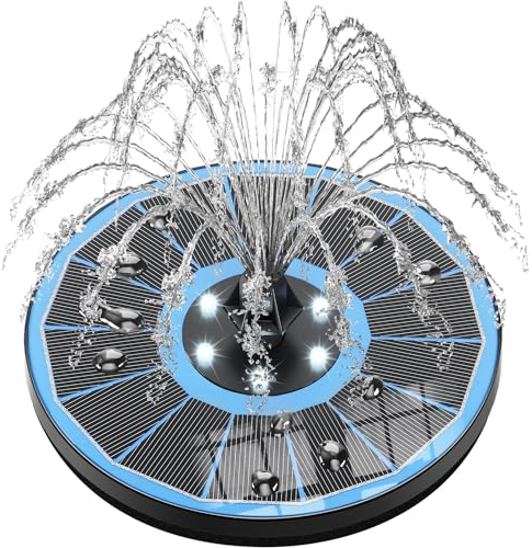 SZMP Fontana Solare con Pannello in Vetro 100% Aggiornato,Pompa per Fontana Solare da 3.5W con 8 Ugelli e 4 Fissatori,per Bagno per Uccelli,Acquario,Stagno o Decorazione del Giardino