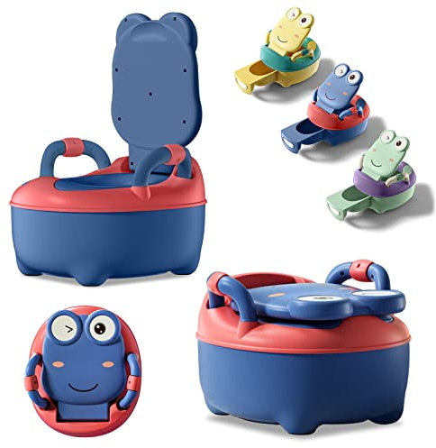 LZQ Kinder Töpfchen Kindertoilette Babytopf WC, Baby Potty Kinder Toilettensitz mit Griffe und Anti-Rutsch-Funktion, Baby Toilettentrainer Ergonomisches Töpfchen für Kinder ab 1 jahr（Blau, Typ A）