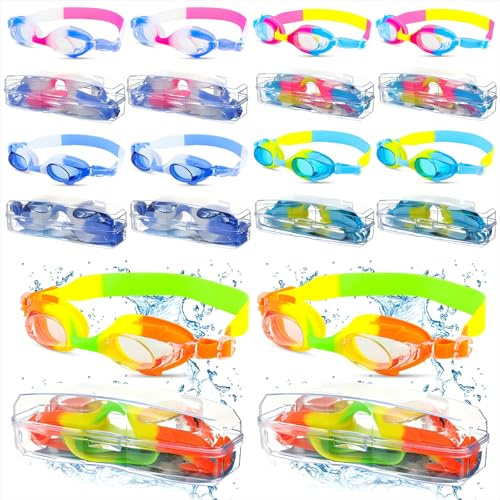 Kingdder 20 Pairs Unisex Kids Goggles Bulk for 4-14 Swimming Goggles for Children Anti Fog No Leaking Swim Goggles Pack(Stylish Style)