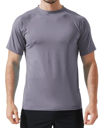 Arcweg Camiseta Hombres Mangas Cortas Rash Guard de Protección UPF 50＋Secado Rápido Deportes Acuáticos Surf Natación Verano Negro y Azul Cobalto